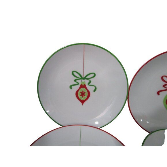 Crate & Barrel Christmas Ornament Luncheon Dessert Salad Plates Four EUC - Picture 6 of 16